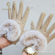 Competitive price sexy women real leather fur gloves winter warm gloves